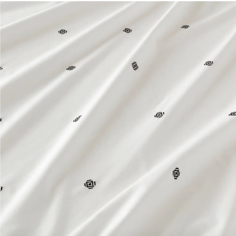 IKEA RÄVTÖREL Duvet Cover Set Queen White Black Tassel Bedding Boho Embroidered